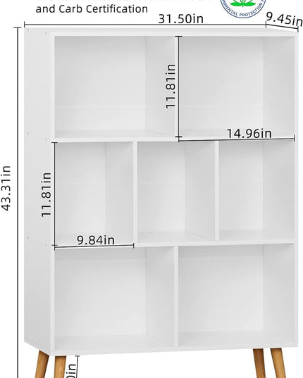 YAHARBO White Bookshelf,3 Tier Book Shelf with Legs, 7 Cube Minimalist Bookcase,Storage Organizer Shelves Display Bookcases for Bedroom,Living Room - LeafyLoom