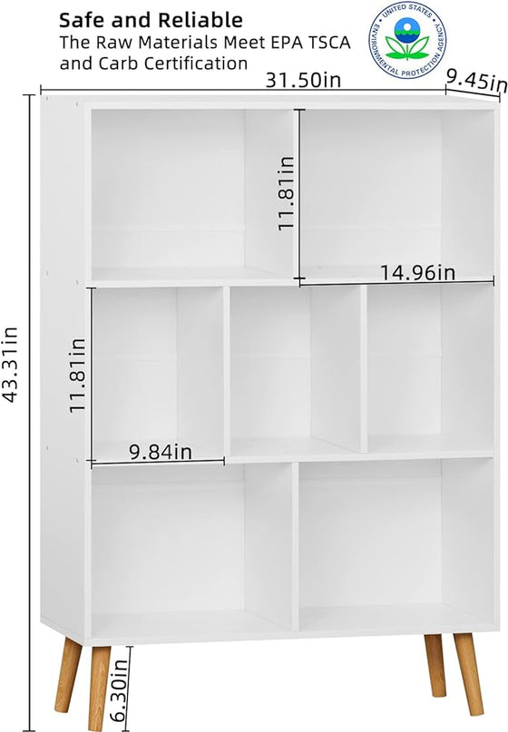 YAHARBO White Bookshelf,3 Tier Book Shelf with Legs, 7 Cube Minimalist Bookcase,Storage Organizer Shelves Display Bookcases for Bedroom,Living Room - LeafyLoom