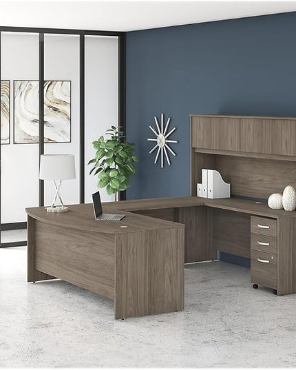 Bush Business Furniture Studio C Bow Front Desk, 72W x 36D, Modern Hickory - LeafyLoom
