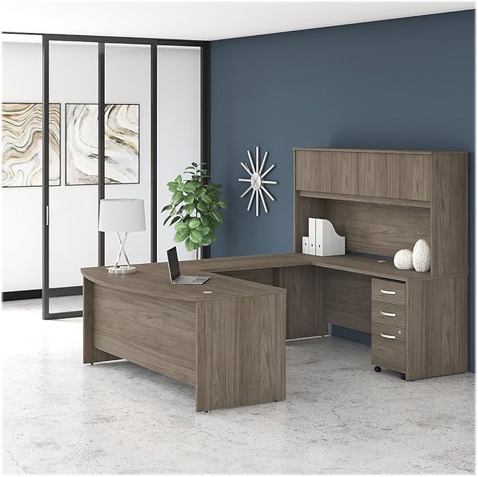 Bush Business Furniture Studio C Bow Front Desk, 72W x 36D, Modern Hickory - LeafyLoom