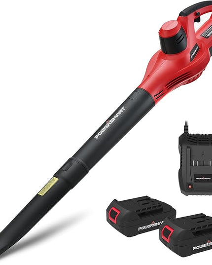 PowerSmart 20V Cordless Leaf Blower with 2 Batteries and Charger, Lightweight & Small Blowers for Benches, Gutters, Lawns (PS76101A), 2024 Version - LeafyLoom
