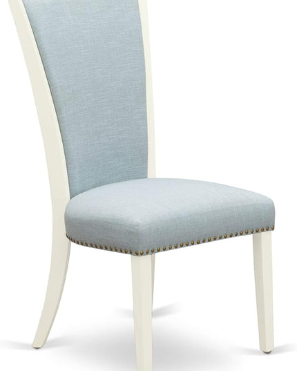 East West Furniture Norfolk 3 Piece Dining Room Set Contains a Rectangle Kitchen Table with Butterfly Leaf and 2 Baby Blue Linen Fabric Parson Chairs, 32x54 Inch, NFVE3-WHI-15 - LeafyLoom