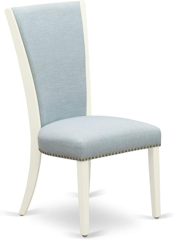 East West Furniture Norfolk 5 Piece Set Includes a Rectangle Dining Room Table with Butterfly Leaf and 4 Baby Blue Linen Fabric Parsons Chairs, 32x54 Inch, NFVE5-WHI-15 - LeafyLoom