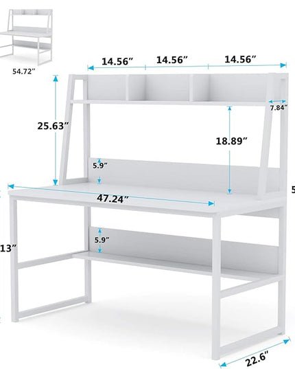 Tribesigns Computer Desk with Hutch, 47 inches Home Office Desk with Space Saving Design with Bookshelf for Small Spaces (All White, 47) - LeafyLoom