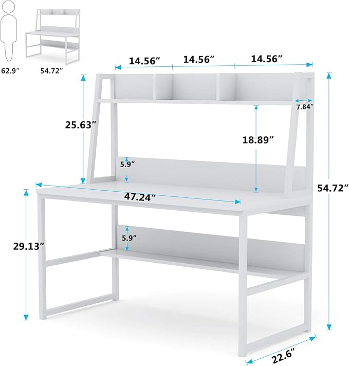 Tribesigns Computer Desk with Hutch, 47 inches Home Office Desk with Space Saving Design with Bookshelf for Small Spaces (All White, 47) - LeafyLoom