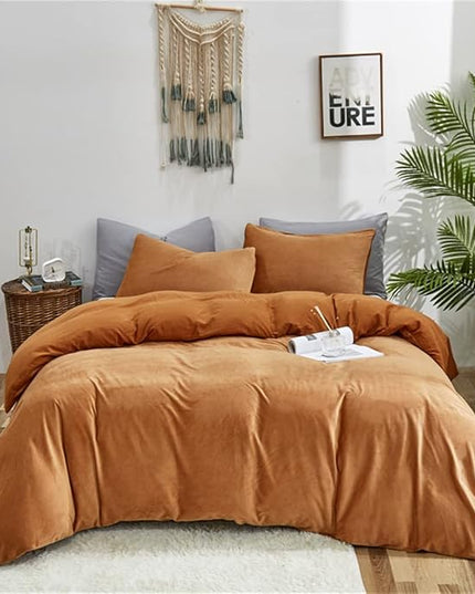 Wellboo Velvet King Size Comforter Set Pumpkin Fluffy Bedding Set for Women Girls Burnt Orange Plush Bedding Comforters Solid Terracotta Flannel Quilt Soft Rust Pumpkin Fuzzy Blanket Sherpa Shaggy Bed - LeafyLoom