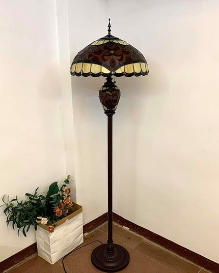 Bieye L10867 Baroque Tiffany Style Stained Glass Double Lit Floor Lamp for Home Decor 64-inch Tall (18-inch Wide, Red) - LeafyLoom