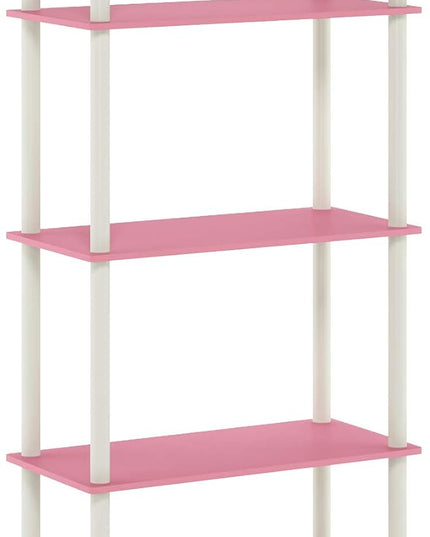 Furinno Turn-N-Tube Multipurpose Shelf / Display Rack / Storage Shelf / Bookshelf, 5-Tier Round Tube, Pink/White - LeafyLoom