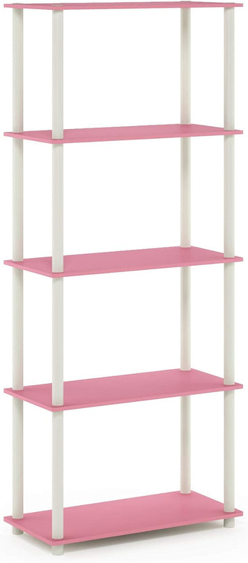 Furinno Turn-N-Tube Multipurpose Shelf / Display Rack / Storage Shelf / Bookshelf, 5-Tier Round Tube, Pink/White - LeafyLoom