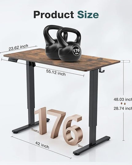 Sweetcrispy 55 x 24in Adjustable Height Electric Standing Computer Home Office Desk Ergonomic Workstation with 3 Memory Controller, 55"x24", Rustic Brown+Black - LeafyLoom