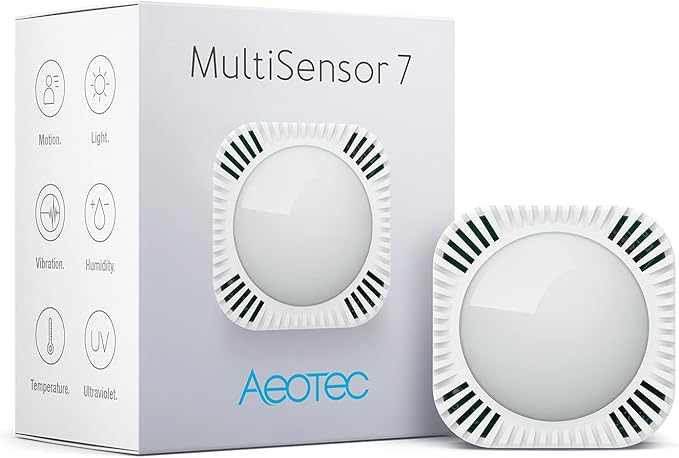 Aeotec MultiSensor 7, 6-in-1 Zwave Sensors Contains Monitor Motion, Temperature, Light, Humidity, UV, and Vibration, Z-Wave Plus, Gen7, S2, SmartStart Enabled, Compatible with Zwave Hub Smartthings Aeotec