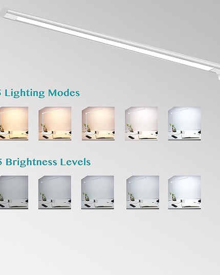 LED Desk Lamp with USB Charging Port, Dimmable Eye-Caring Table Lamps with Wireless Charger, 5 Brightness Levels & 5 Lighting Modes, Touch Control, Auto Timer - LeafyLoom