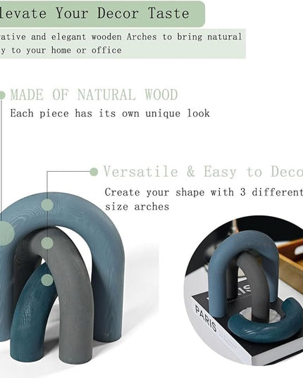 3Pcs Wooden Arch Decor Accents - Modern Bohemian Minimalist Neutral Home Office Coffee Table Bookshelf Living Room Entryway japandi Decorations Objects - LeafyLoom