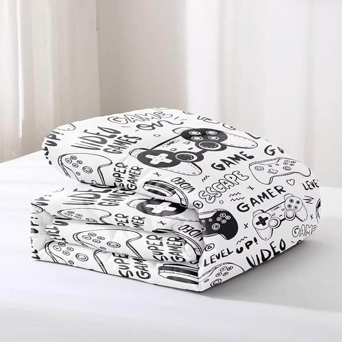 Gaming Comforter for Boys Teens,Game Bedding Sets Full,Kids Gamer Comforter Set,Video Game Bedroom Decor,Gamepad Controller Duvet Insert All Season 3 Piece 1 Comforter and 2 Pillowcases - LeafyLoom