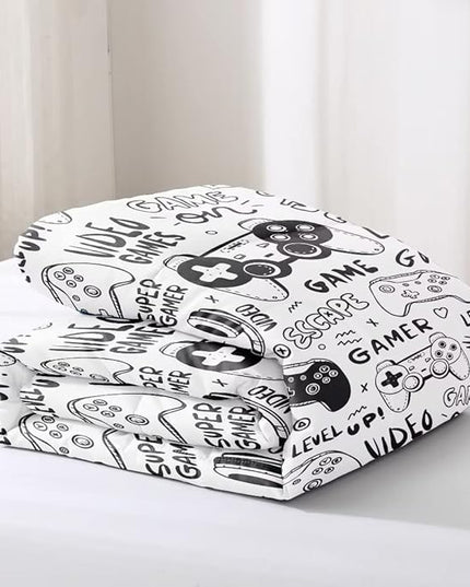 Gaming Comforter for Boys Teens,Game Bedding Sets Queen,Kids Gamer Comforter Set,Video Game Bedroom Decor,Gamepad Controller Duvet Insert All Season 3 Piece 1 Comforter and 2 Pillowcases - LeafyLoom