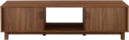 Walker Edison Walton Modern Fluted-Door Low Stand for TVs up to 65 Inches, 58 Inch, Mocha - LeafyLoom