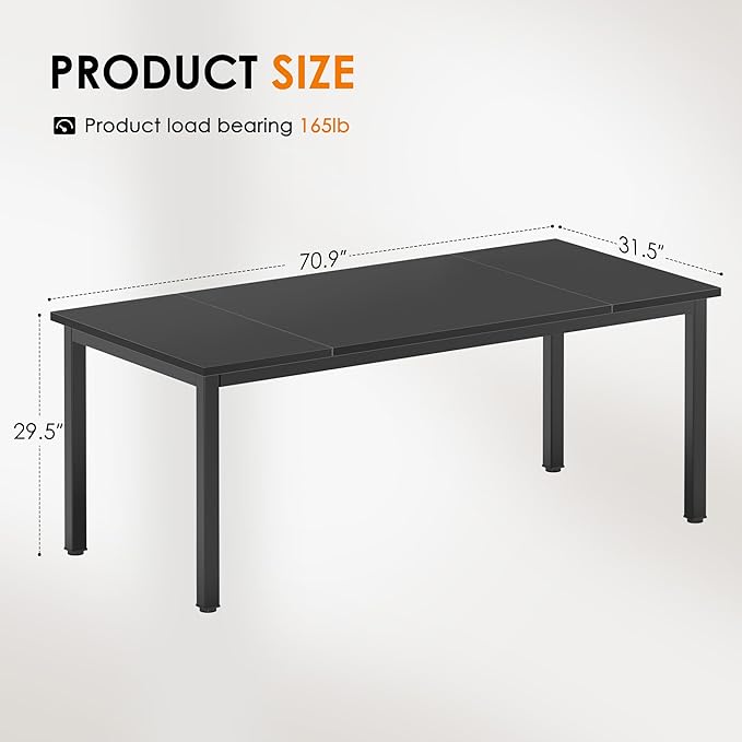 DlandHome Computer Desk, Large Executive Office Desk Computer Table Study Writing Desk Workstation for Home Office,70.8 x 31.5 inch,Black - LeafyLoom