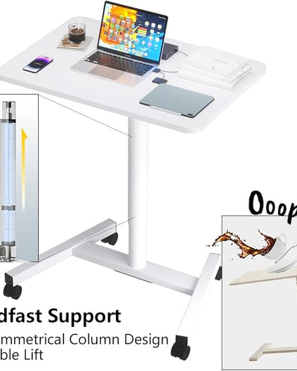 Rolling Desk with Adjustable Height, Sit-to-Stand Desk with Lockable Wheels, 28-Inch Rolling Standing Mobile Desk Cart for Home Office Classroom (White) - LeafyLoom