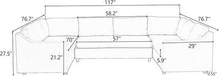 Modern U Shaped, Oversized 3 Piece Modular Sectional 6-8 Persons,Living Room Thick Seat and Back Cushions,Sofas & Couches for Apartment,Office,Gray, Beige-B - LeafyLoom