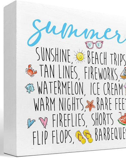 Funny Summer Wood Box Signs,Summer Collections Wooden Sign Desk Decor,Beach Wood Sign Decor,Summer Decorations for Home Office Shelf Table Decor - LeafyLoom