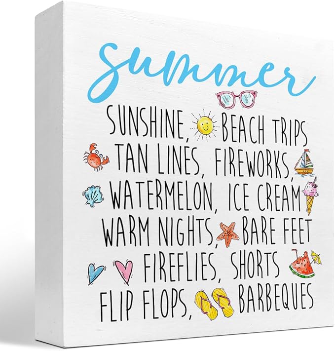 Funny Summer Wood Box Signs,Summer Collections Wooden Sign Desk Decor,Beach Wood Sign Decor,Summer Decorations for Home Office Shelf Table Decor - LeafyLoom