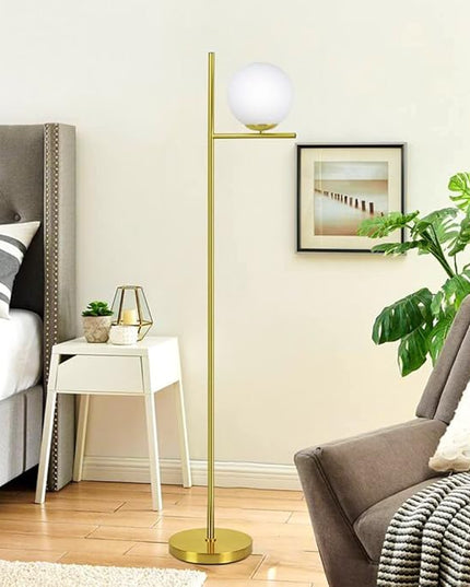 DINGLILIGHTING DLLT LED Frosted Glass Globe Floor Lamp-9W Standing Lamps for Modern, Mid Century Contemporary Rooms, Energy Saving Tall Pole Accent Lighting for Living Room, Bedroom, Office, Gold - LeafyLoom