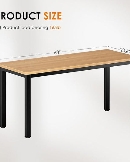 DlandHome 63 inches X-Large Computer Desk, Composite Wood Board, Decent and Steady Home Office Desk/Workstation/Table, BS1-160TB Teak and Black Legs, 1 Pack - LeafyLoom