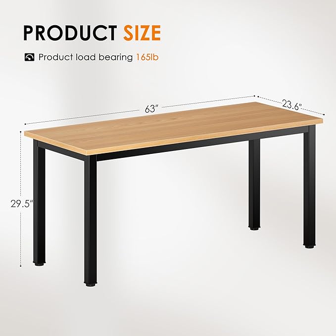 DlandHome 63 inches X-Large Computer Desk, Composite Wood Board, Decent and Steady Home Office Desk/Workstation/Table, BS1-160TB Teak and Black Legs, 1 Pack - LeafyLoom