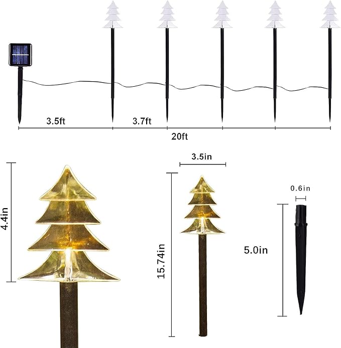ILLUMINEW Christmas Solar Pathway Lights, Set of 5 Waterproof Landscape Christmas Lights, Stake Christmas Decorations, LED Lights for Yard Lawn Patio Walkway Decor (5PCS-Warm White-Tree) ILLUMINEW