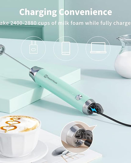 Maestri House Rechargeable Milk Frother with Stand, Handheld Electric Foam Maker Waterproof Detachable Stainless Steel Whisk Drink Mixer Foamer for Lattes, Cappuccino - LeafyLoom