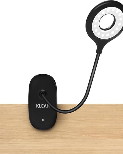 Clip on Light for Bed & Desk, Reading in Bed, Dorm, Battery Operated Rechargeable Clamp Lamp for Headboard, Eye-Caring LED Light with 3 Brightness Modes & Flexible Gooseneck (Black) - LeafyLoom