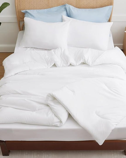 CozyLux White Comforter Set King Size, 3 Pieces Solid Breathable Quilted Boho Style Bedding Sets, Luxury Fluffy Soft Microfiber Comforter for All Season(1 Comforter & 2 Pillowcases) - LeafyLoom