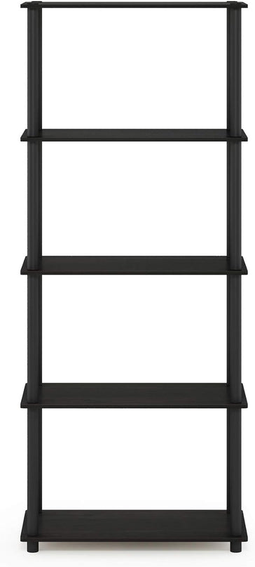 Furinno Turn-N-Tube 5-Tier Multipurpose Shelf / Display Rack / Storage Shelf / Bookshelf, Round Tubes, Espresso/Black - LeafyLoom