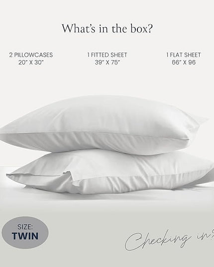 BELADOR Silky Soft Twin White Sheet Set -Luxury 4 Piece Bed Sheets for Twin Size Bed, Secure-Fit Deep Pocket Sheets with Elastic, Breathable Hotel Sheets & Pillowcase Set, Wrinkle Free Oeko-Tex Sheets - LeafyLoom