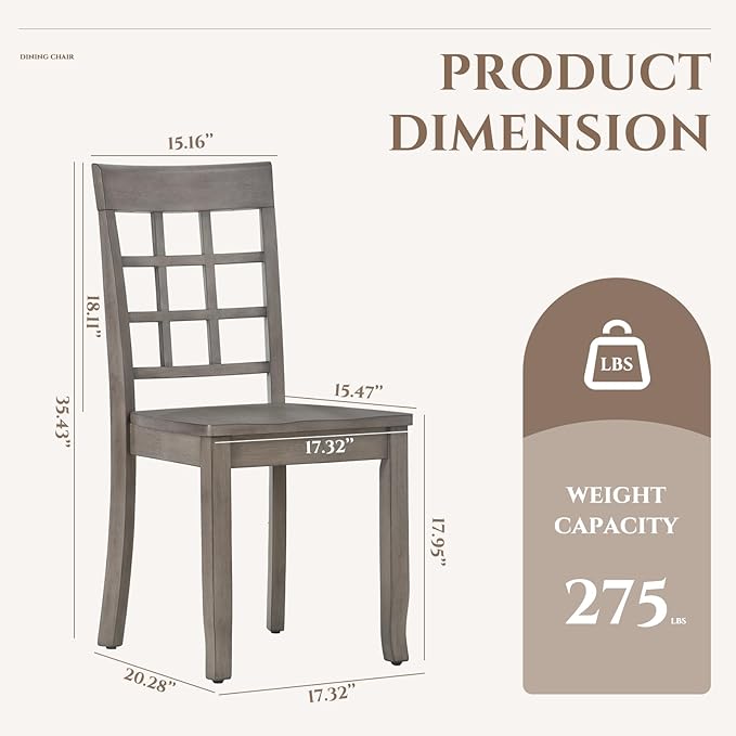 COLAMY Wooden Dining Chairs Set of 6, Nine-Square High Back Kitchen Side Chair, Farmhouse Dining Chairs for Kitchen and Dining Room, Light Grey - LeafyLoom