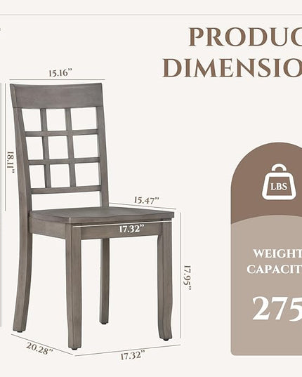 COLAMY Wooden Dining Chairs Set of 2, Nine-Square High Back Kitchen Side Chair, Farmhouse Dining Chairs for Kitchen and Dining Room, Light Grey - LeafyLoom