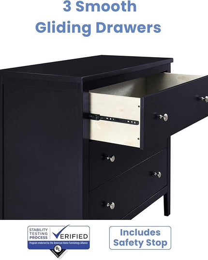 Delta Children Campbell 3 Drawer Dresser, Midnight Grey - LeafyLoom