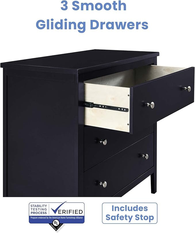 Delta Children Campbell 3 Drawer Dresser, Midnight Grey - LeafyLoom