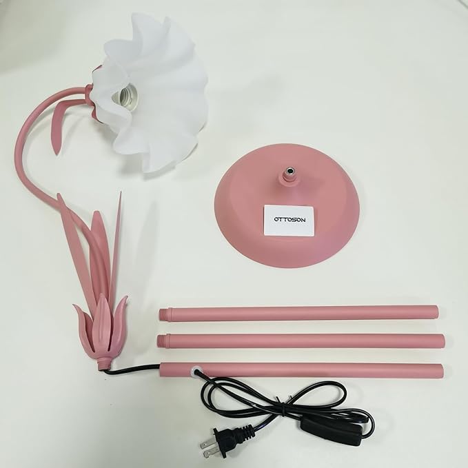 OTTOSON Modern Flower Shape Floor Lamp, Macaron Pink 1-Light Iron Standing Light Cute Floral Lamp with Acrylic Shade Arc Tall Lamp for Living Room Corner Bedroom Kids Room - LeafyLoom