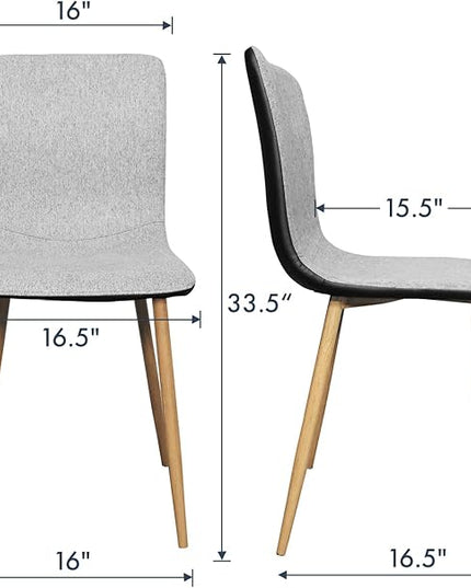 Wonder Comfort Set of 4 with Wood-Like Oka Metal Legs, Fabric Armless Accent Dining Room Side-Chair with Black Leather, Gray, PU Back - LeafyLoom