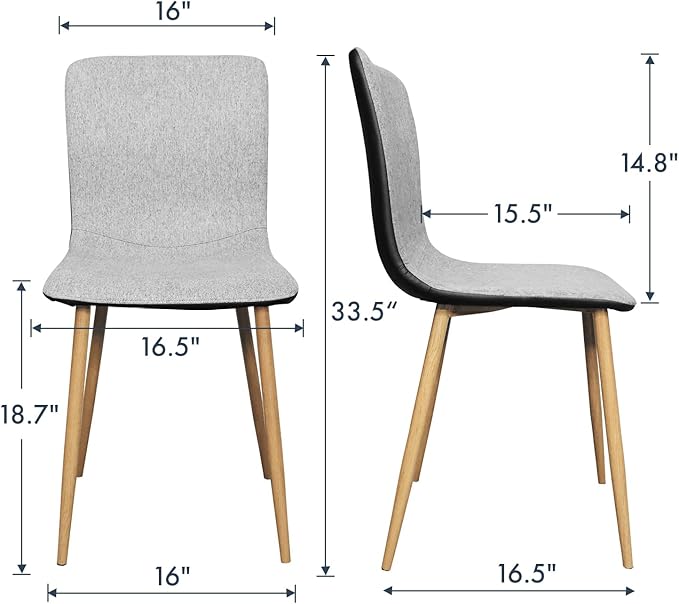 Wonder Comfort Set of 4 with Wood-Like Oka Metal Legs, Fabric Armless Accent Dining Room Side-Chair with Black Leather, Gray, PU Back - LeafyLoom