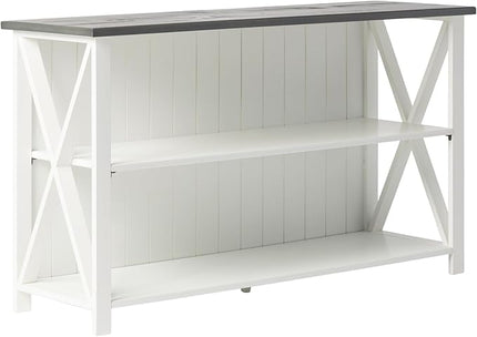 Walker Edison Solid Wood Farmhouse Storage Console, 52 Inch, White/Grey Wash - LeafyLoom