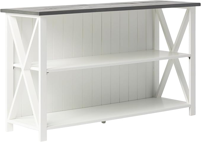 Walker Edison Solid Wood Farmhouse Storage Console, 52 Inch, White/Grey Wash - LeafyLoom