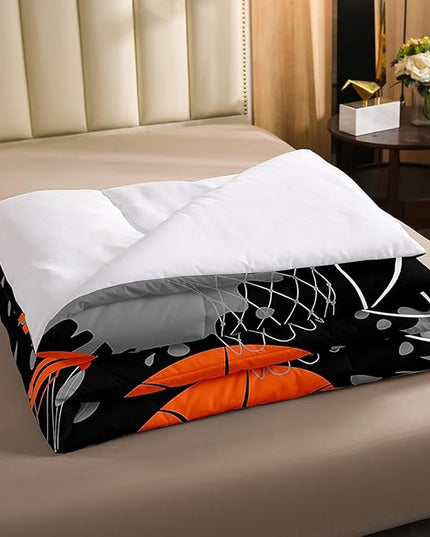 Basketball Bedding Set Tie Dye Down Comforter Passionate Sports Games Comforter Set for Kids Boys Man Jumping Up Shooting Action Quilt Set with 1 Comforter and 1 Pillow Case Twin Size Orange Black - LeafyLoom