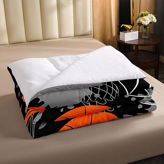 Basketball Bedding Set Tie Dye Down Comforter Passionate Sports Games Comforter Set for Kids Boys Man Jumping Up Shooting Action Quilt Set with 1 Comforter and 1 Pillow Case Twin Size Orange Black - LeafyLoom