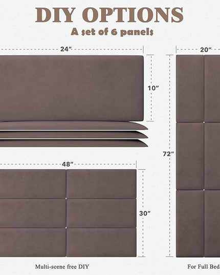 Twin Full Headboard, Wall Mounted Peel and Stick Headboard, Upholstered Leather Bed Headboard for Twin Size Bed, Floating Dorm Bedroom Tall Headboard Soundproof Wall Panels (6 Panels, 10"x24") - LeafyLoom