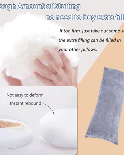 Full Body Pillow for Adults, Long Sleeping, Big Pillows Bed, Firm Large with Velvet Cover, 20x54 Inches (Dark Grey) - LeafyLoom