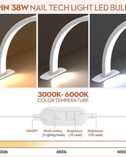 Premium Large Half Moon LED Light for Nail Tech, Foldable Arch Light for Nail Desk Lamp with Phone Stand Perfect for Manicure Handicraft lighting (White, Large) - LeafyLoom