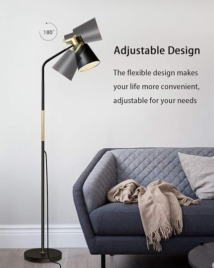 Floor Lamp, Dimmable Floor Lamps for Living Rooms & Bedrooms, Farmhouse Reading Lamp - Standing, Adjustable Metal Heads Indoor Task Lighting for Living Room Bedroom Office Home Décor (Black-01) - LeafyLoom