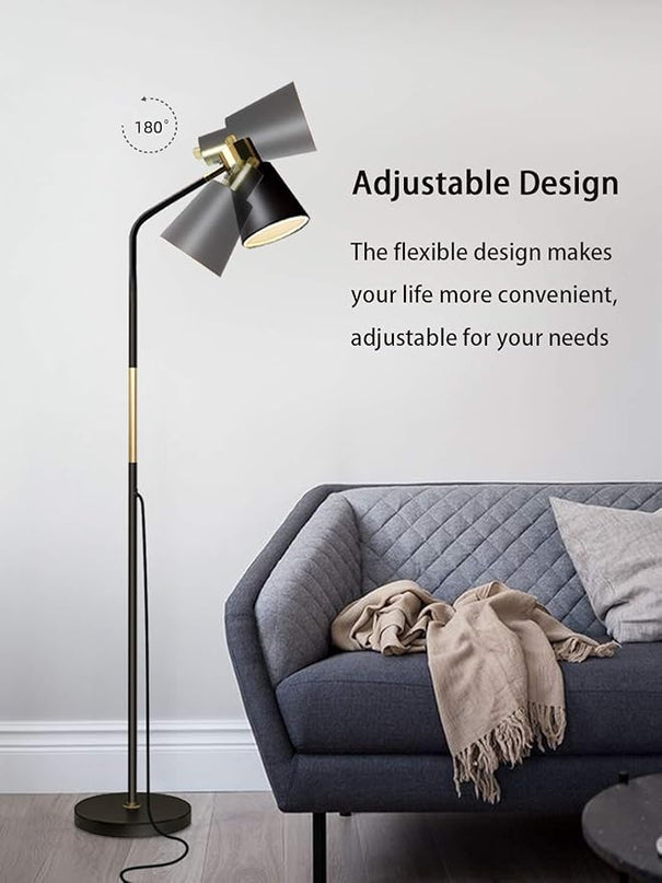 Floor Lamp, Dimmable Floor Lamps for Living Rooms & Bedrooms, Farmhouse Reading Lamp - Standing, Adjustable Metal Heads Indoor Task Lighting for Living Room Bedroom Office Home Décor (Black-01) - LeafyLoom